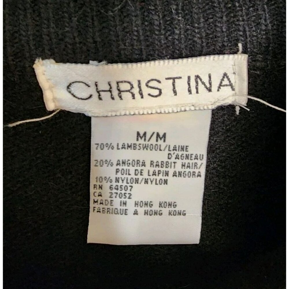 Size Medium Christina Lambswool Angora Black Beaded Turtleneck Sweater - Picture 3 of 5